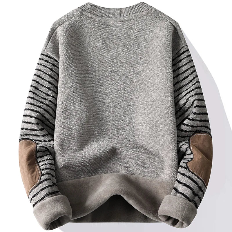 Mænds sweater Patckwork Round Neck Pullovers Fleece Foret tyk varm vinterstrik mode -hoppere Mands tøj