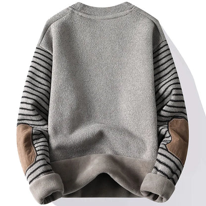 Mænds sweater Patckwork Round Neck Pullovers Fleece Foret tyk varm vinterstrik mode -hoppere Mands tøj