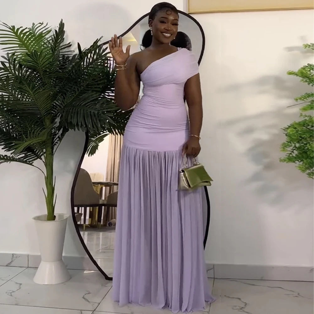 Stilvoller Abend sexy Club Party Urlaub Maxikleid für Frauen elegant schief hals ein ärm von schulter messch schlitz long kleider