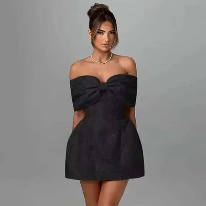 Townlike Jacquard Waist Wrap A-line Dress Women Mini 2024 Spring Summer Dress Elegant Bow Backless Sexy Party Dresses