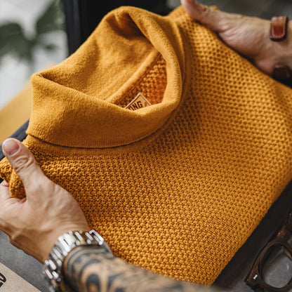 Maden New Vintage Half - Turtleneck Knitted Sweater Yellow Base Layer Pullover Warm Inner Wear for Men's Autumn and Winter Tops