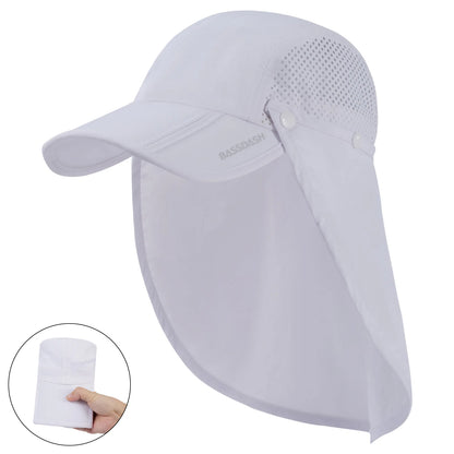BASSDASH UPF 50+ Foldable Fishing Hat Baseball Cap with Removable Neck Flap Portable for Men Women Golf Hiking