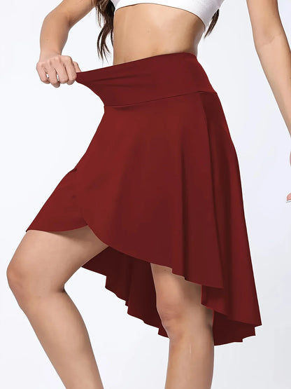 Falda corta de deportes largos de cintura alta para mujeres con pantalones cortos, dobladillo asimétrico, hendidura lateral y bolsillos