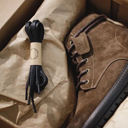 Maden Men's Vintage Split Suede Boots Brown High-Top Work Boots Lace-Up Desert Ankle Rugged Sole Boots Outdoor Winter Fall Shoes