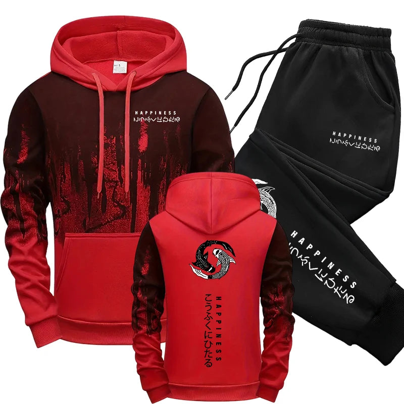 Japanische Mode -Herren -Tracksuit Hoodies Joggshose 2 Stück Set Herbst & Winter täglich lässige sportliche Jogging -Anzug Urban Trend Outfits