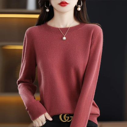 100% pure wool cashmere sweater women's O-neck pullover casual knitted coat autumn and winter women's coat basic 18 colors
