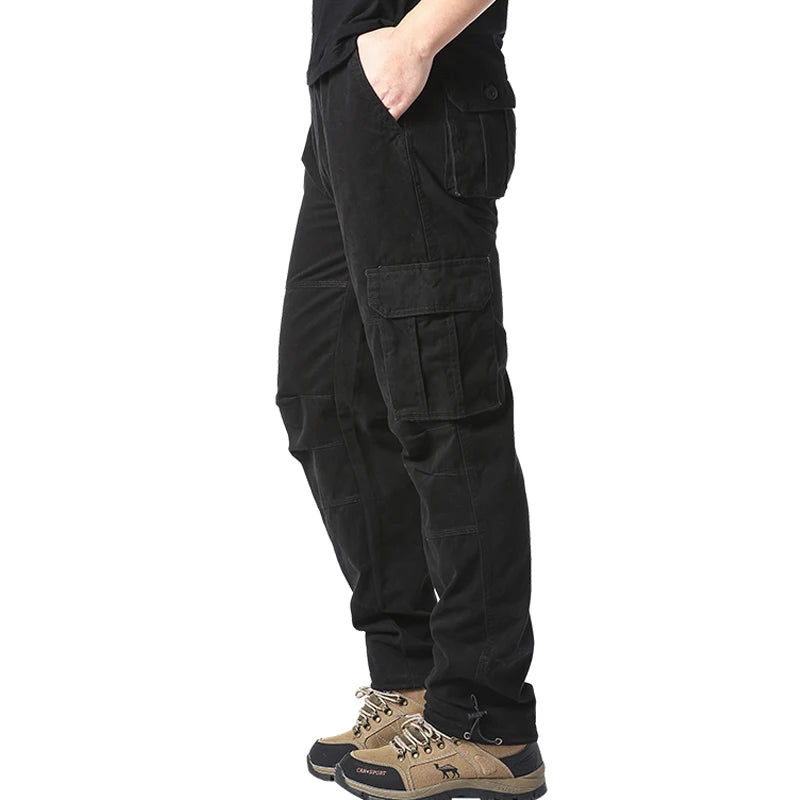 Große Taschenlose Overalls Herren Outdoor Sport Jogging Tactical Hosen Elastische Taille Reine Baumwoll -Freizeithosen