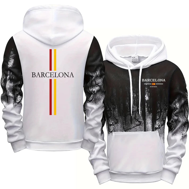 2025 Hot Sale Men's Tracksuit Hooded Sweatshirt Sweatpants Barcelona Print Hoodie 2 Piece Set Autumn Home Outdoor Comfort Outfit