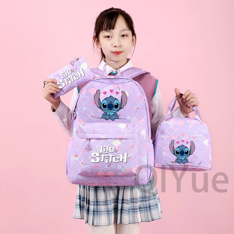 Disney Lilo Stitch Backpack Set for Girl Teen Student Back To School Knapsack Women Rucksack Mermaid Style Lunch Bag Pencil Case