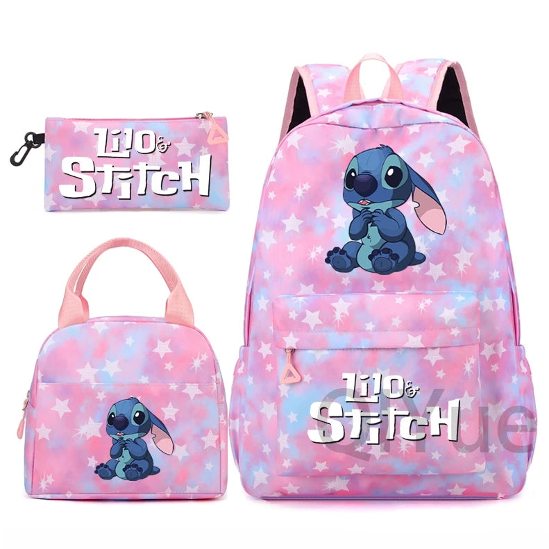 Disney Lilo Stitch Backpack Set for Girl Teen Student Back To School Knapsack Women Rucksack Mermaid Style Lunch Bag Pencil Case