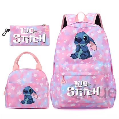 Disney Lilo Stitch Backpack Set for Girl Teen Student Back To School Knapsack Women Rucksack Mermaid Style Lunch Bag Pencil Case