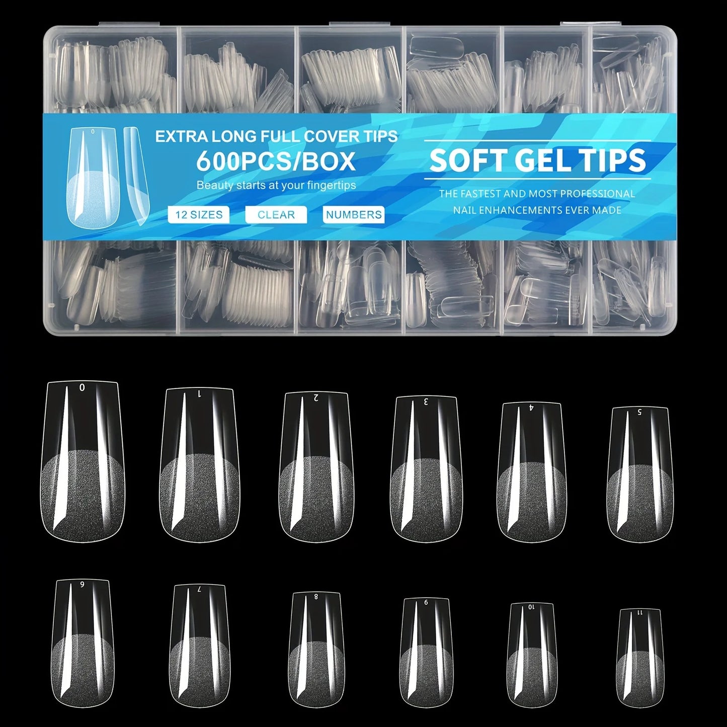600pcs Gel Nail Tips Half Matte Clear Acrylic Nail Tips False Nail Tips for Nail Extension Manicure Tools for Nail Art Salon