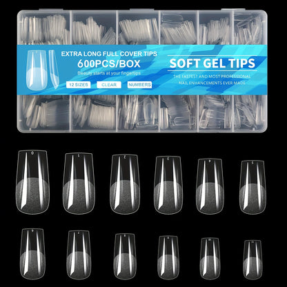 600pcs Gel Nail Tips Half Matte Clear Acrylic Nail Tips False Nail Tips for Nail Extension Manicure Tools for Nail Art Salon