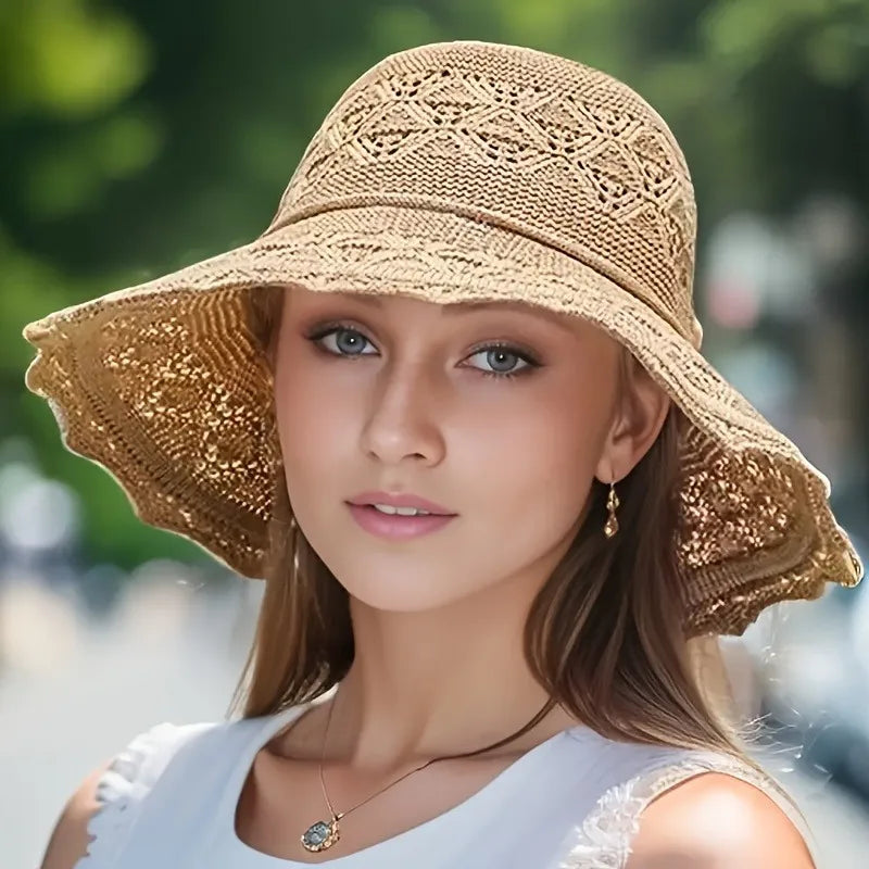 1pc/2pcs قبعة شمس سيدات أنيقة ، قبعة شاطئية قابلة للطي على نطاق واسع ، قابلة للغسل باليد ، صيف حافة سفر شمس قبعة شمس