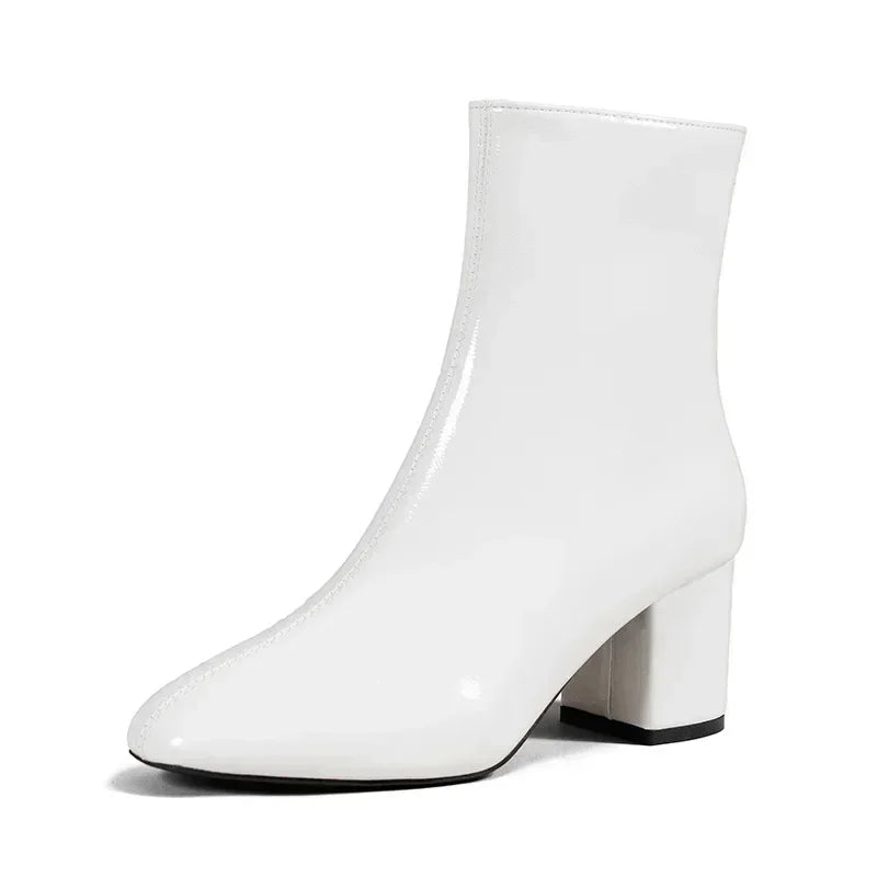 Bottes de cheville blanche pour femmes Side Zipper Stretch Middle Talon grande taille Boot Boot Fashion Point Pointed chaussures Botas de Mujer 2024
