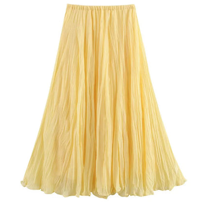 Falda de mujer Hxao Falda amarilla plisada Summer 2025 Faldas largas de cintura Midi Midi Falda de vacaciones casual elegantes