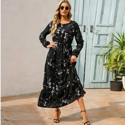 2023 Sping Summer Women Boemian Women maxi Casual cu mânecă lungă cu talie înaltă plajă de plajă rochii de șifon vestdoe florale mujer nou