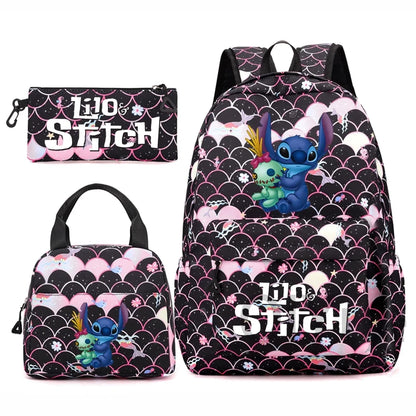 Disney Lilo Stitch Backpack Set for Girl Teen Student Back To School Knapsack Women Rucksack Mermaid Style Lunch Bag Pencil Case