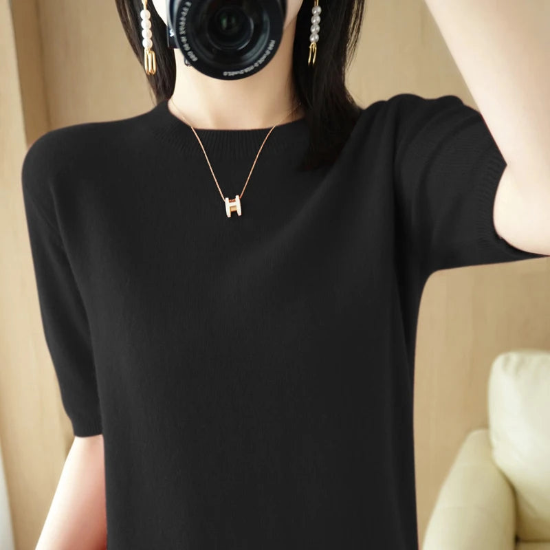 Spring 2022 New Women's O-Neck Short-Sleeved Exquisite Cashmere Sweater Pullover