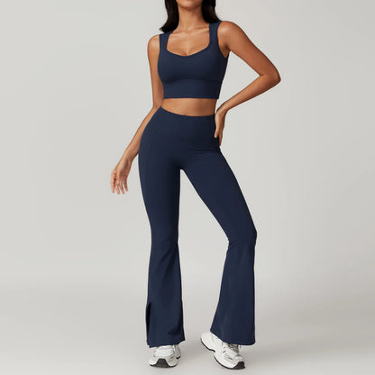 Women's Clothes 2pcs Gym Yoga Suit Sports Set Workout Tracksuit Breathable Sexy Bra Fitness Bell-bottoms Leggings Athletic Wear