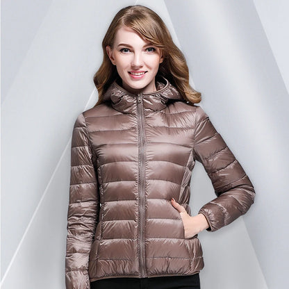 White Duck Down Winter Hoody Jackets Ultra-light Women Down Coats Puffer Long Sleeve Warm Slim Portable Thin Female Outwears 7XL
