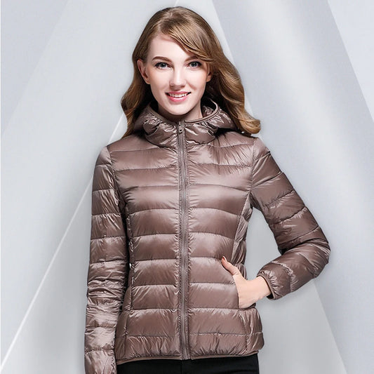 White Duck Down Winter Hoody Jackets Ultra-light Women Down Coats Puffer Long Sleeve Warm Slim Portable Thin Female Outwears 7XL