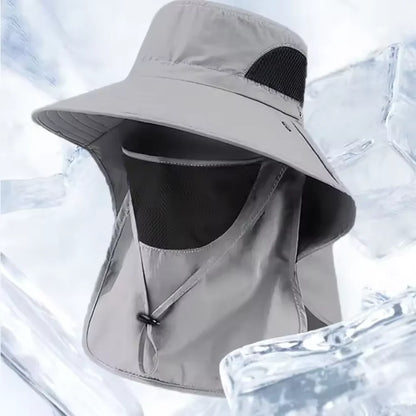 New Wide Brim Sun Cap with Neck Flap for Men Women Adjustable Outdoor 50+UPF Protection Safari Cap Hiking Fishing Breathable Hat
