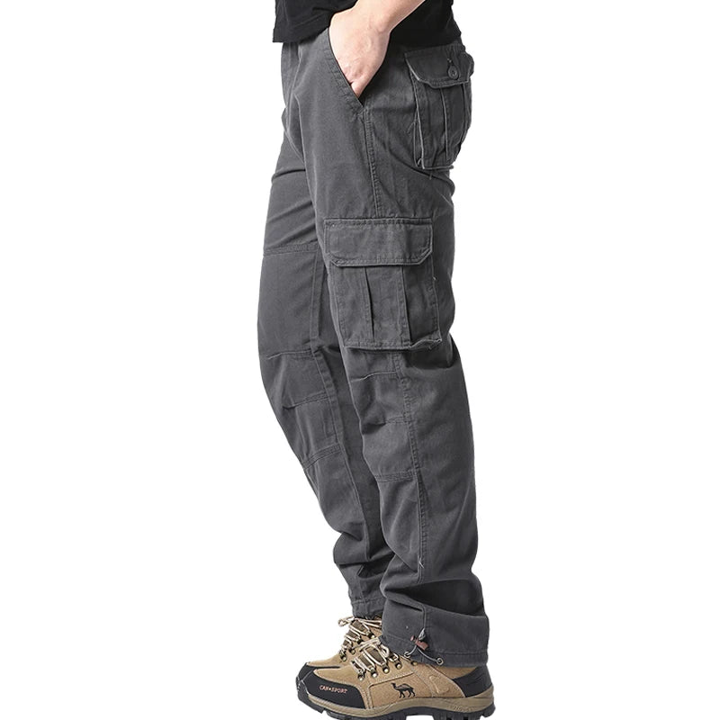 Große Taschenlose Overalls Herren Outdoor Sport Jogging Tactical Hosen Elastische Taille Reine Baumwoll -Freizeithosen