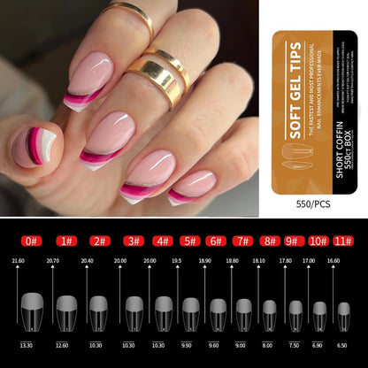 550Pcs Frosted Soft Gel Full Cover Nail Tips,11 Sizes Gel Nail Extensions False Nail Artificial Nails with Case for Nail Salons