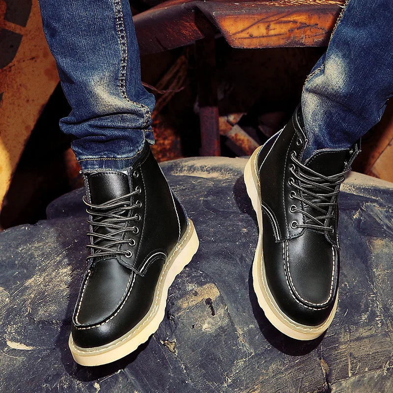 Winter Velvet Warm Outdoor Work Leather Shoes Brand Western Cowboy Boots Soft Soled Comfortable Lace Up Fashion Desert Boots