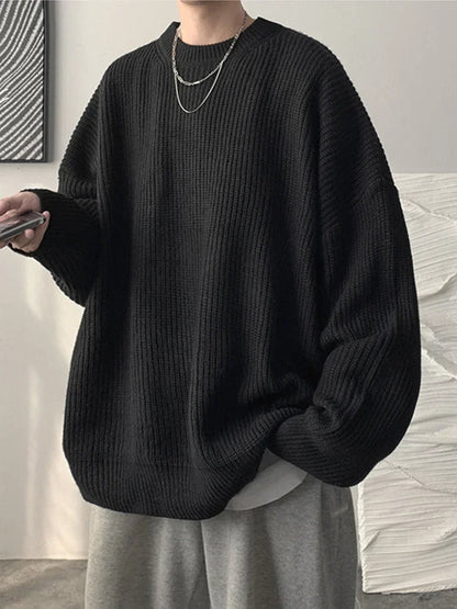 2025 Haust áhafnarháls Solid Color Pullover peysur fyrir karla frjálslegur y2k prjónað peysa High Street Fashion Jumpers Hombre