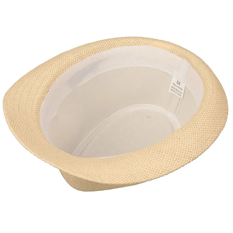 Primăvara Părinte Părinte Copil Straw Straw Cap Respirabil pentru bărbați pentru bărbați pentru bărbați Proteză Solut Panglică Decorare Sunshade Jazz Top Sun Hat F58