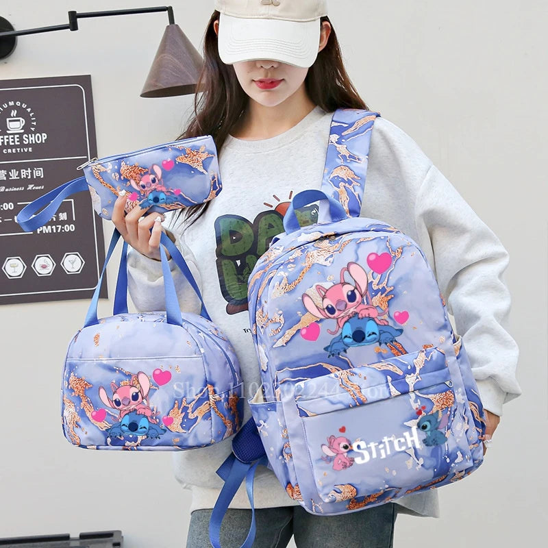 3Pcs Disney Lilo & Stitch Backpack for Girl Student Teenager Anime Print Children Rucksack Birthday Gift Women Casual School Bag