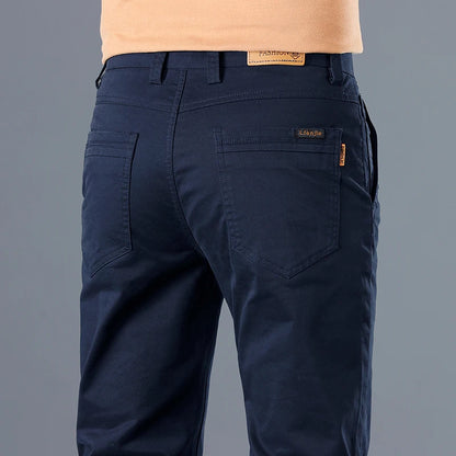 2024 Men's High Quality Pure Cotton Classic Solid Color Casual Pants Business Stretch Cotton Slim Straight Brand Trousers Male