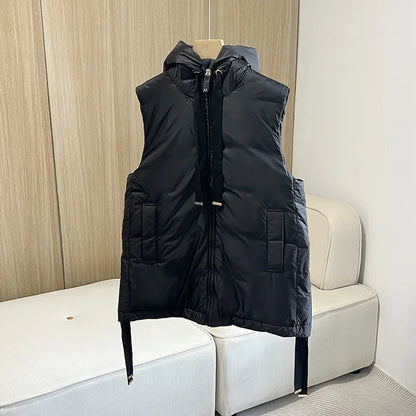 Donne Schinteon Women 90% White Duck Down con giacca senza maniche casual con cappuccio semplice Fashion Solido Fashioni Autunno inverno Top 2025