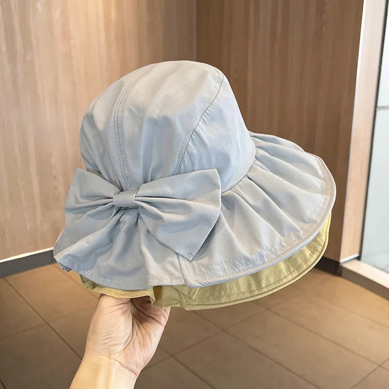 Women's Spring Summer Bow Knot Fisherman Hat Basin Sun Sunscreen Bucket Hat Fashion Sun Hat Cap H11