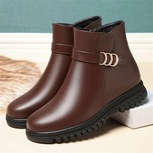 Winter Autumn Woman Fashions Elegant Casual Simple Ankle Snow Boots Mother Flat Warm Non-slip Plush Velvet Cotton Shoes