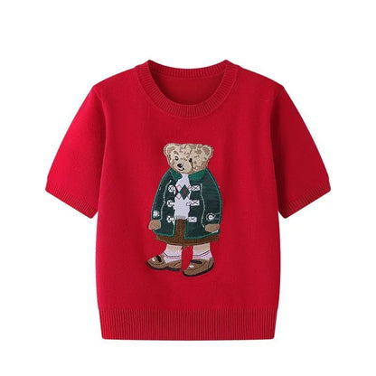 Eurooppalainen tyylinen luksusbrändi löysä O-kaula-aukkoa Pullover Tops Neule Woman Lyhythihainen T-paita Ladies Wooleulottu villapaita
