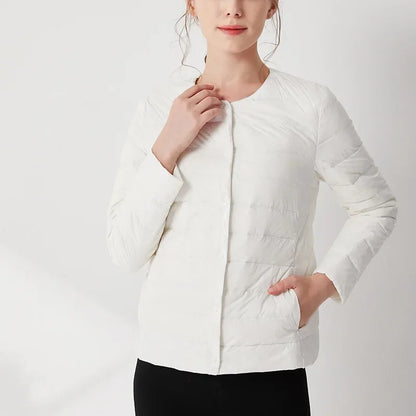 2024 Fall Spring Autume Collarless Light Quilted Puffer Coat New Women Liner Duck Down Jacket O-neck Variable V-neck Female
