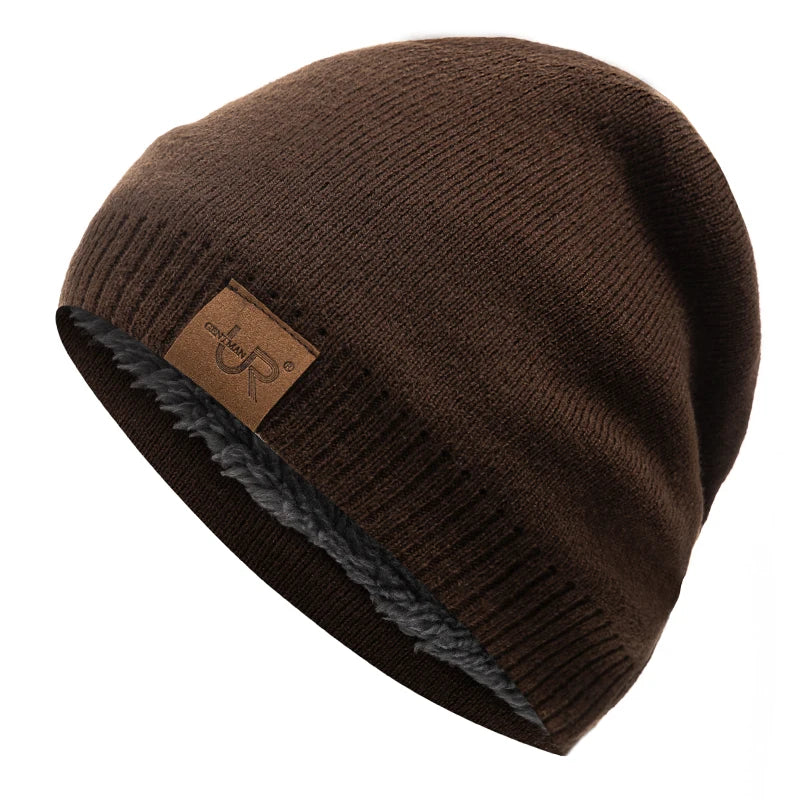 Unisex brýnni labal vetrarhúfur Solid litur prjónaðir hattar fyrir karla og konur Beanie Cap Outdoor Bæta við skinnfóðri hlýjar íþróttahúfur
