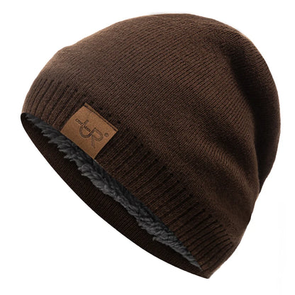 Unisex brýnni labal vetrarhúfur Solid litur prjónaðir hattar fyrir karla og konur Beanie Cap Outdoor Bæta við skinnfóðri hlýjar íþróttahúfur