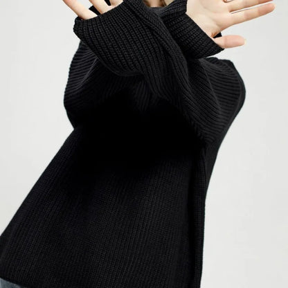 Grundlæggende sweatere til kvinder, der er overdimensioneret O -halsstrikede pullovers efterår vinter løs toppe kvinders jumper lyseblå trøjer store