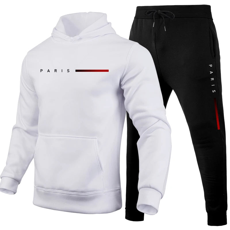 Trykk av høy kvalitet Tracksuit Casual Sweatshirt for Men Hoodies+Sweatpants 2 PCS Sett Hot Sale Jogging Streetwear Fashion