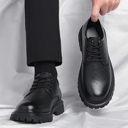 Menns retro forretningsinformelle skinnsko Cowhide Platform Big Head Platform Shoes Form Men British Style Low Work Shoe Male