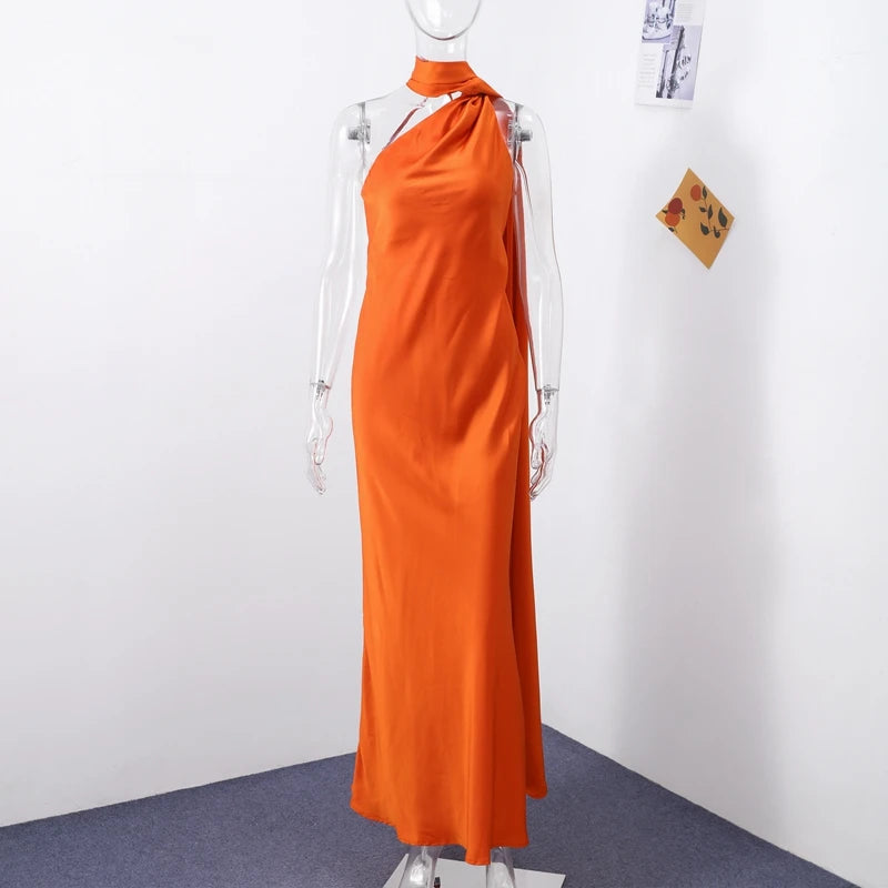 Panglici elegante din satin rochie de petrecere halter sexy feminin fără spate de pe umăr Rochii fără mâneci 2025 Rochii de seară de vară noua doamnă