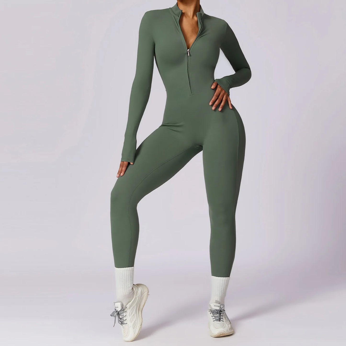 Žene joga kombinezon Fitness Sportsko odijelo Zipper Elastic jednodijelni bodi u teretani teretana s dugim rukavima trčanje push up trening Sportska odjeća