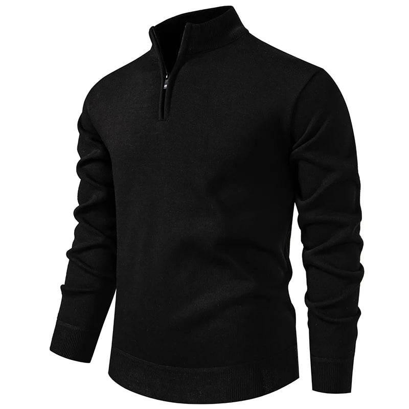 Autumn Winter Men's Half Zipper Knitted Pullovers Solid Slin Fit Casual Sweater Male Fleece Warm Stand Collar Pullover Sweaters