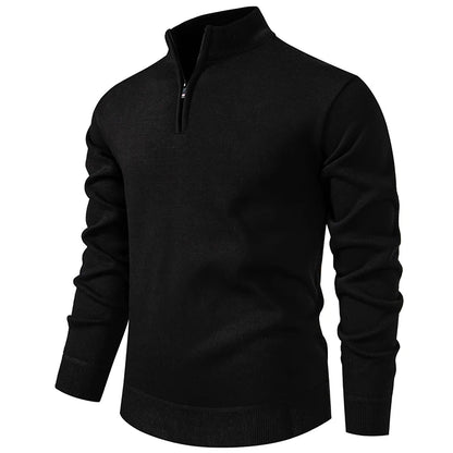 Autumn Winter Men's Half Zipper Knitted Pullovers Solid Slin Fit Casual Sweater Male Fleece Warm Stand Collar Pullover Sweaters