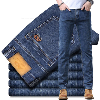Vårens lyseblå slanke jeans Stilig casual strekkstoff denimbukser klassiske bukser røyker grå