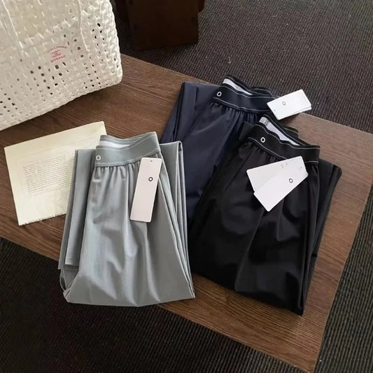 High Waist Elastic American Style Casual Sports Pants 2025 New Solid Color Fashion High Street Summer Straight Trousers